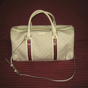 ❤️AUTH GUCCI WHITE RED / GREEN STRIPE XL DUFFLE SPEEDY TRAVEL BAG